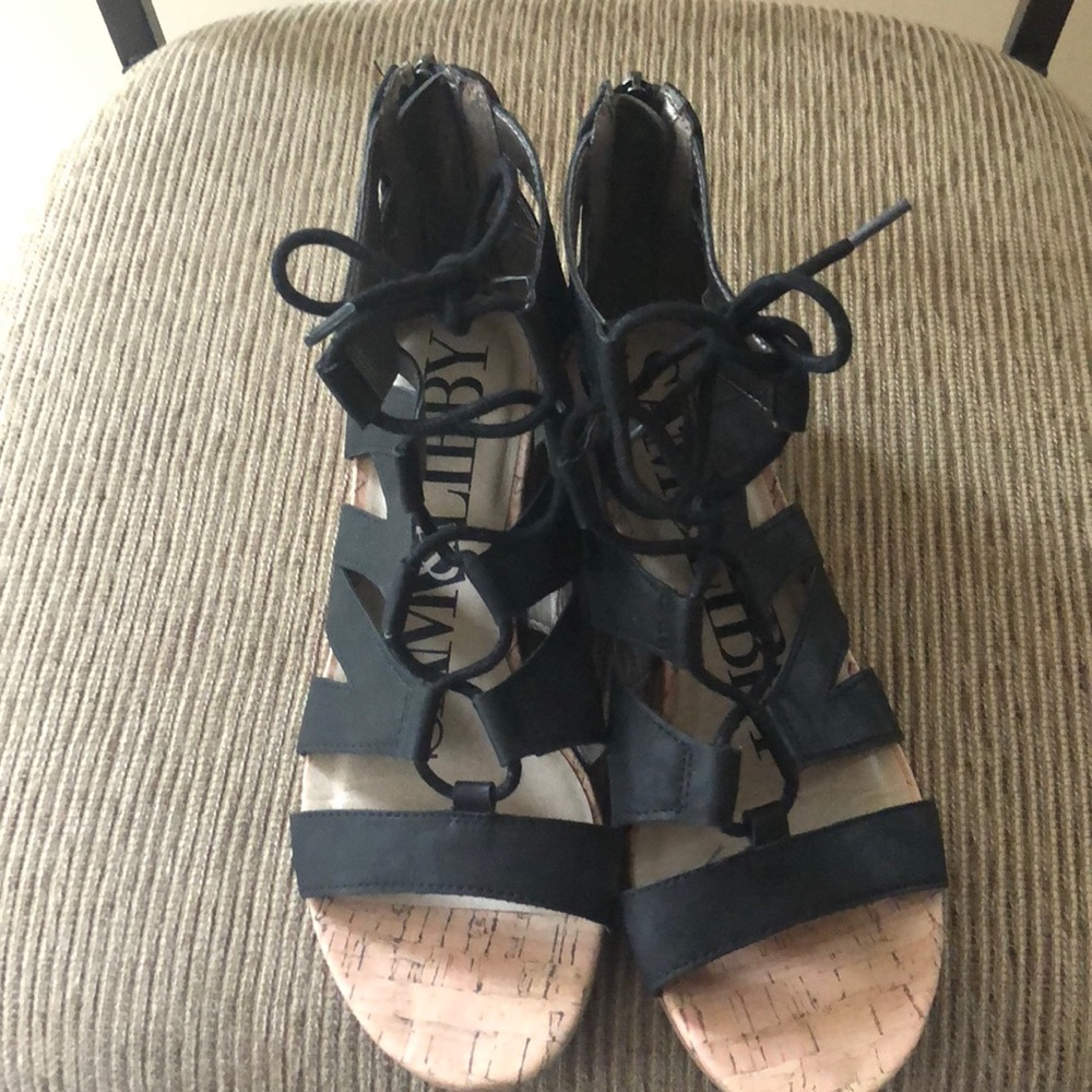 Black small wedge caged sandals